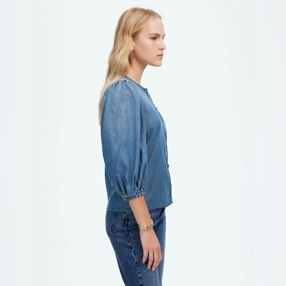 NWT Madewell Denim Puff-Sleeve Button-Up Top Size 12